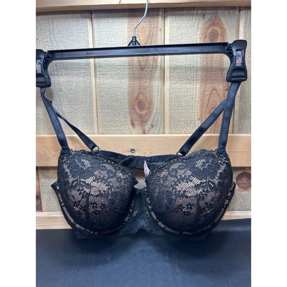 Victorias Secret Angels Black Lace Underwire Push-Up Bra 38D Nylon/Spandex